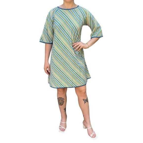 Vintage 1960s Womens Rainbow Striped Geometric Mid Mod Retro Mini Dress Sz M - Picture 6 of 7